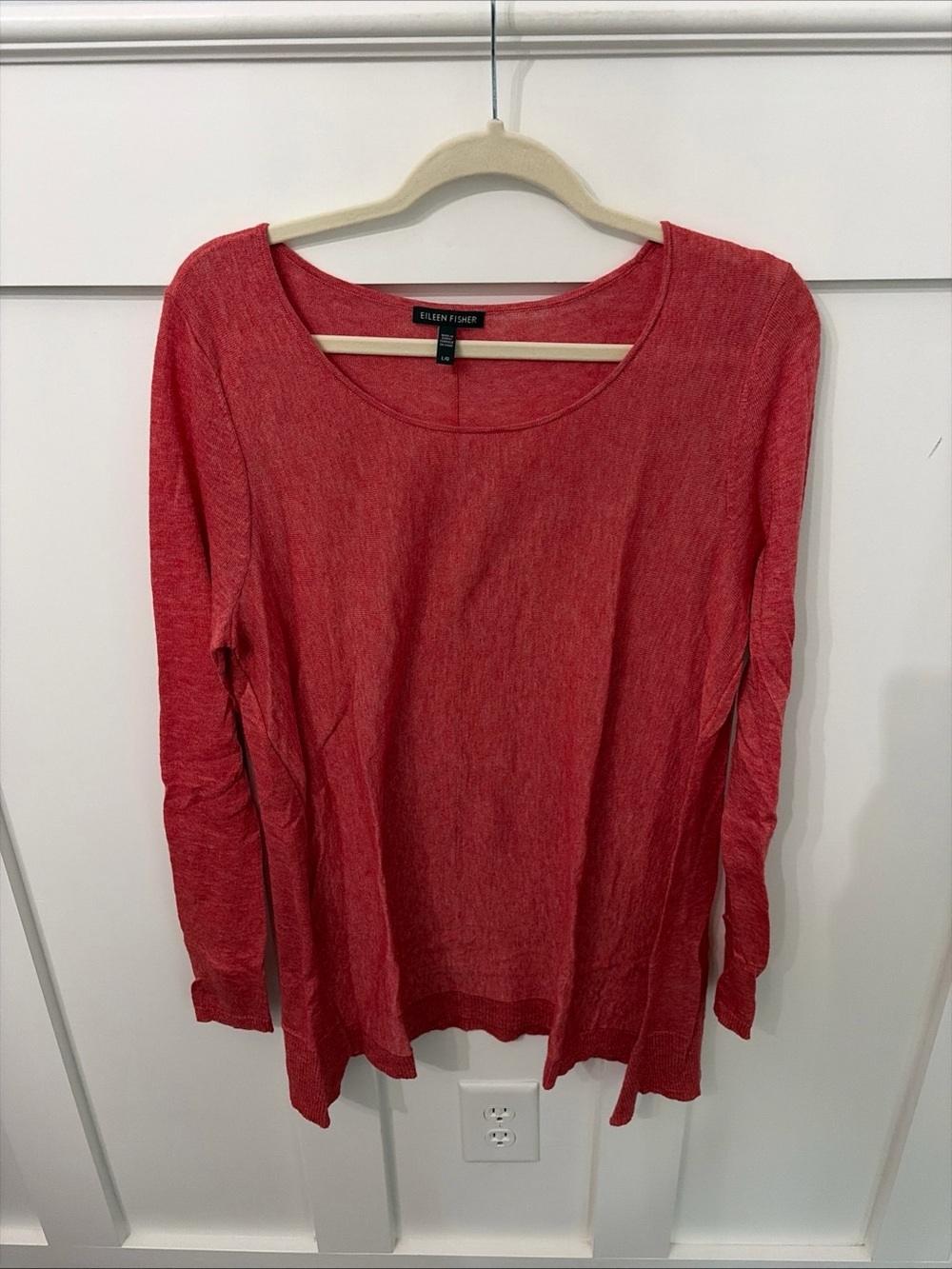 Eileen Fisher Heathered Red Scoop-Neck Long Sleeve sweater top
